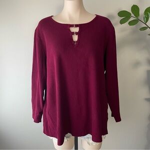 Addition Elle Ribbed Keyhole Front Knit Scoop Neck Sweater Burgundy Plus Size 4X